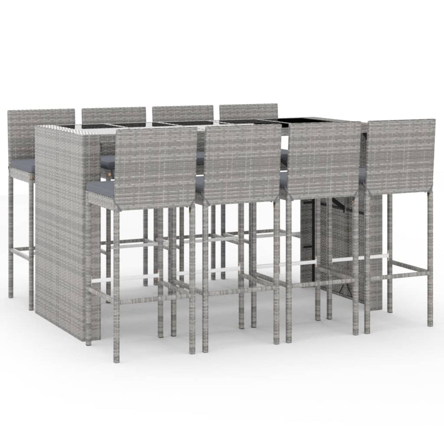 -Delige Tuinbarset Met Kussens Poly Rattan 9 Grijs