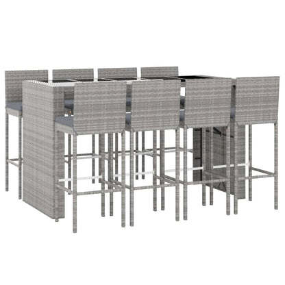 -Delige Tuinbarset Met Kussens Poly Rattan 9 Grijs