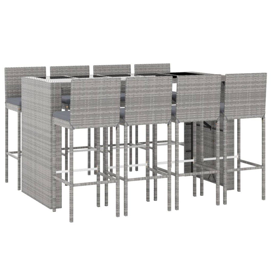 -Delige Tuinbarset Met Kussens Poly Rattan 9 Grijs