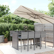 9-Piece Garden Bar Set with Cushions Poly Rattan Grey