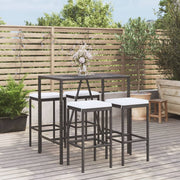 Tuinbarset 5-delig poly rattan zwart met kussens