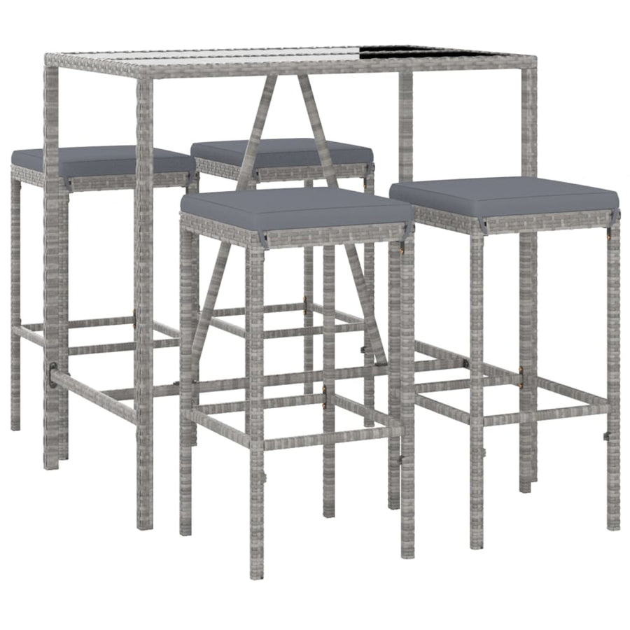 -Delige Tuinbarset Met Kussens Poly Rattan 5 110 cm tafellengte Grijs