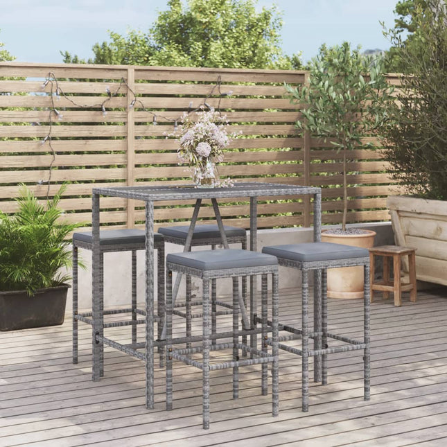 -Delige Tuinbarset Met Kussens Poly Rattan 5 110 cm tafellengte Grijs