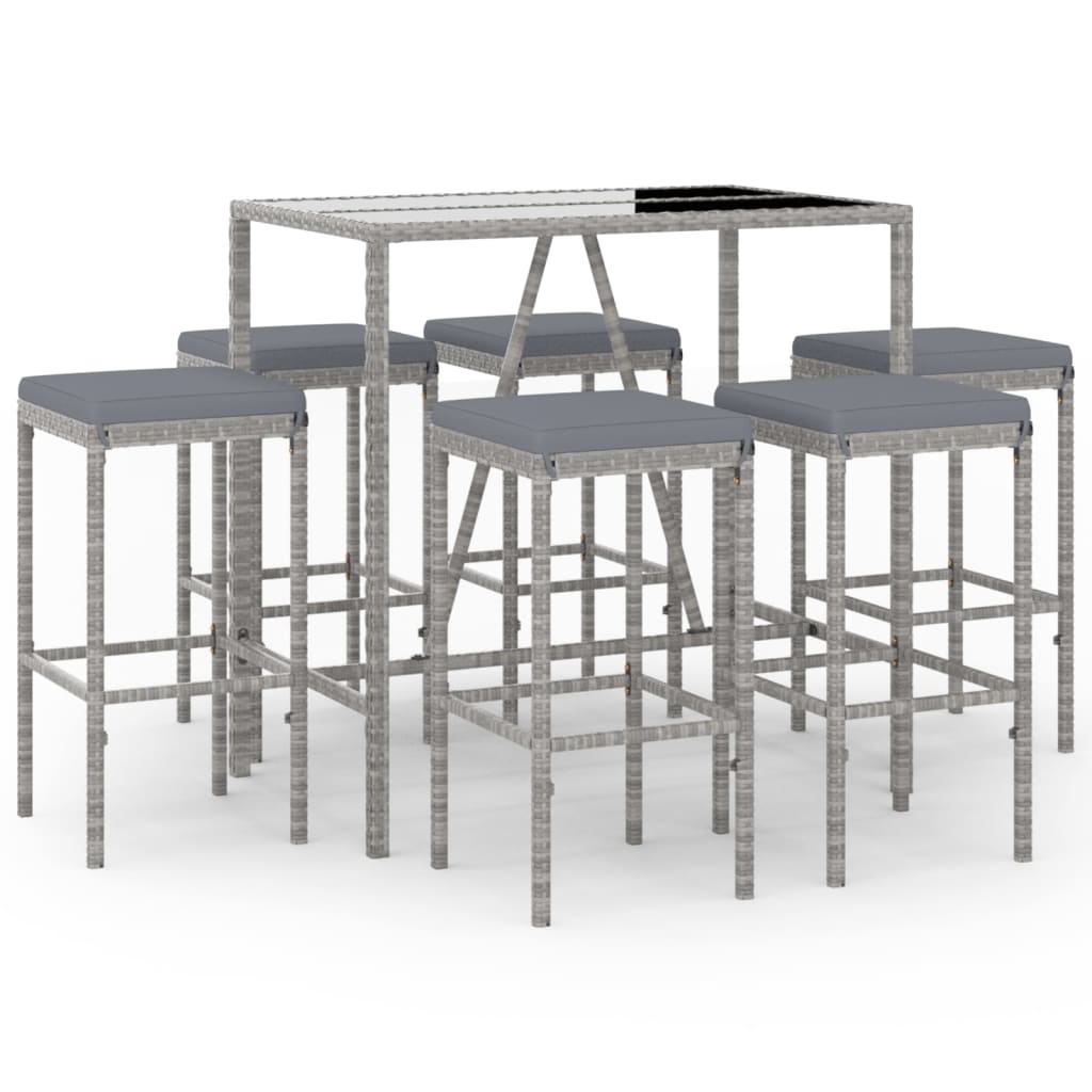 7-Delige Tuinbarset Met Kussens Poly Rattan 6 110 cm tafellengte Grijs