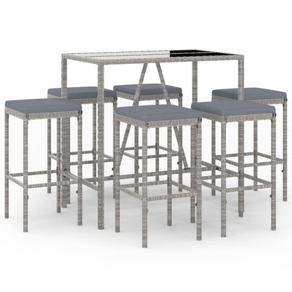 7-Delige Tuinbarset Met Kussens Poly Rattan 6 110 cm tafellengte Grijs