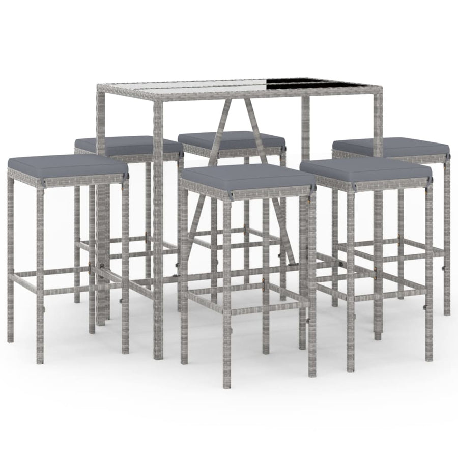7-Delige Tuinbarset Met Kussens Poly Rattan 6 110 cm tafellengte Grijs