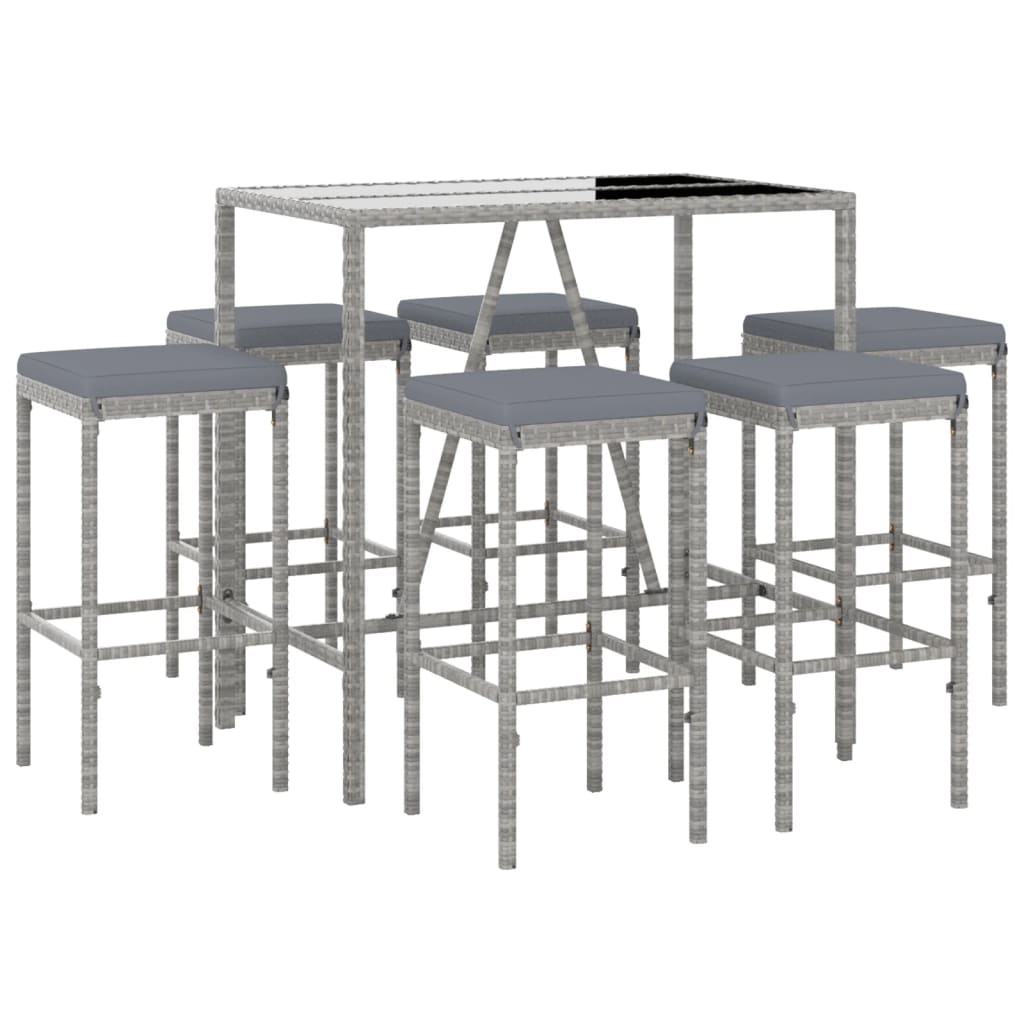 7-Delige Tuinbarset Met Kussens Poly Rattan 6 110 cm tafellengte Grijs