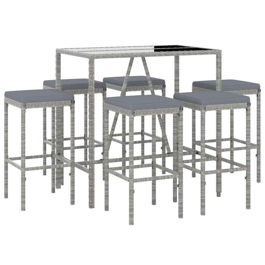7-Delige Tuinbarset Met Kussens Poly Rattan 6 110 cm tafellengte Grijs