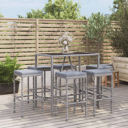 7-Delige Tuinbarset Met Kussens Poly Rattan 6 110 cm tafellengte Grijs