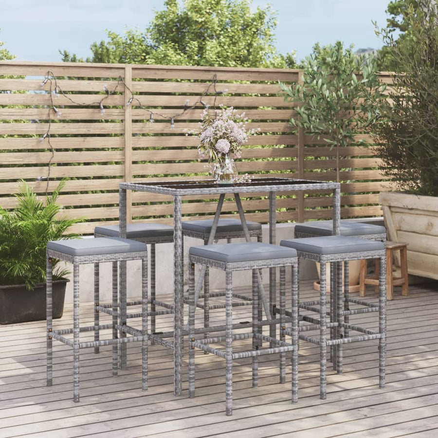 7-Delige Tuinbarset Met Kussens Poly Rattan 6 110 cm tafellengte Grijs