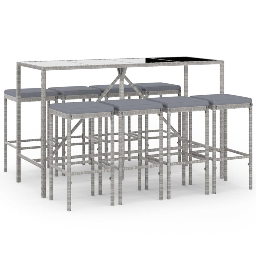 -Delige Tuinbarset Met Kussens Poly Rattan 9 180 cm tafellengte Grijs