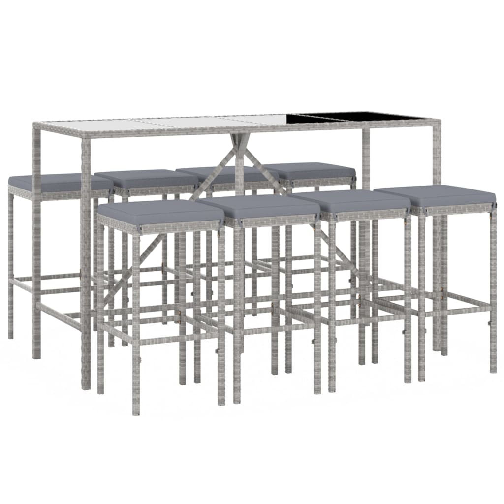 -Delige Tuinbarset Met Kussens Poly Rattan 9 180 cm tafellengte Grijs
