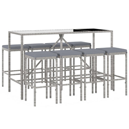 -Delige Tuinbarset Met Kussens Poly Rattan 9 180 cm tafellengte Grijs