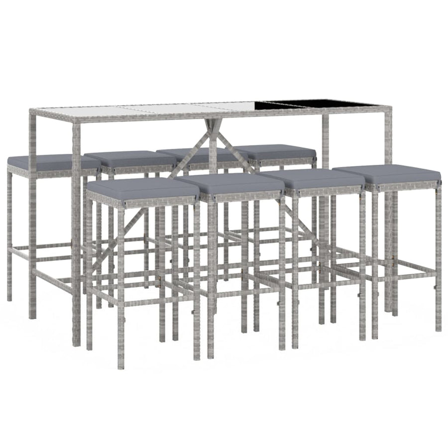 -Delige Tuinbarset Met Kussens Poly Rattan 9 180 cm tafellengte Grijs