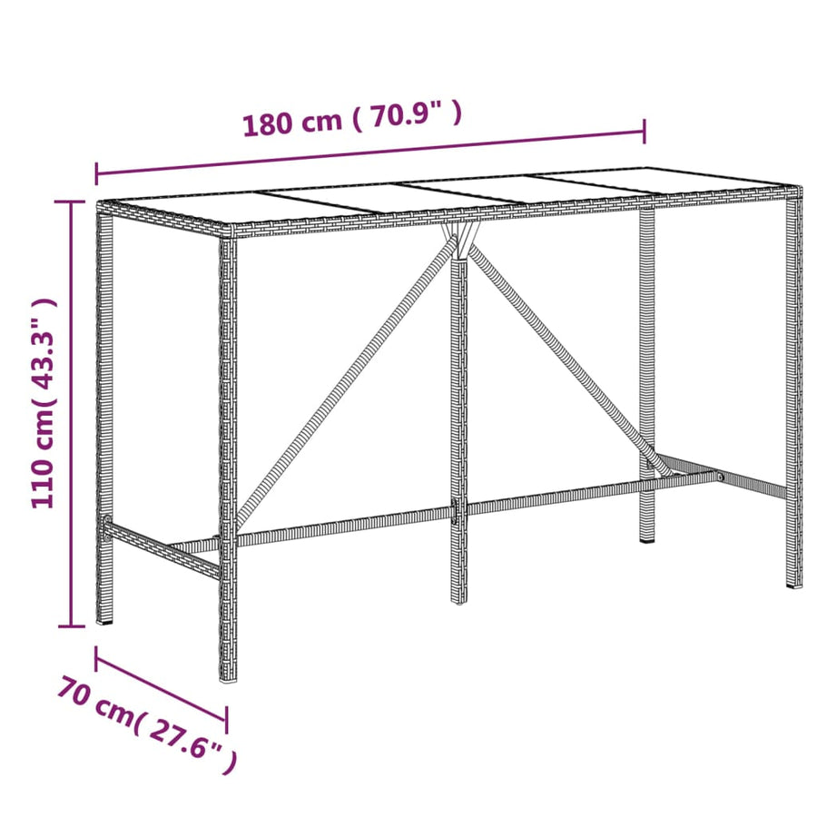 -Delige Tuinbarset Met Kussens Poly Rattan 9 180 cm tafellengte Grijs