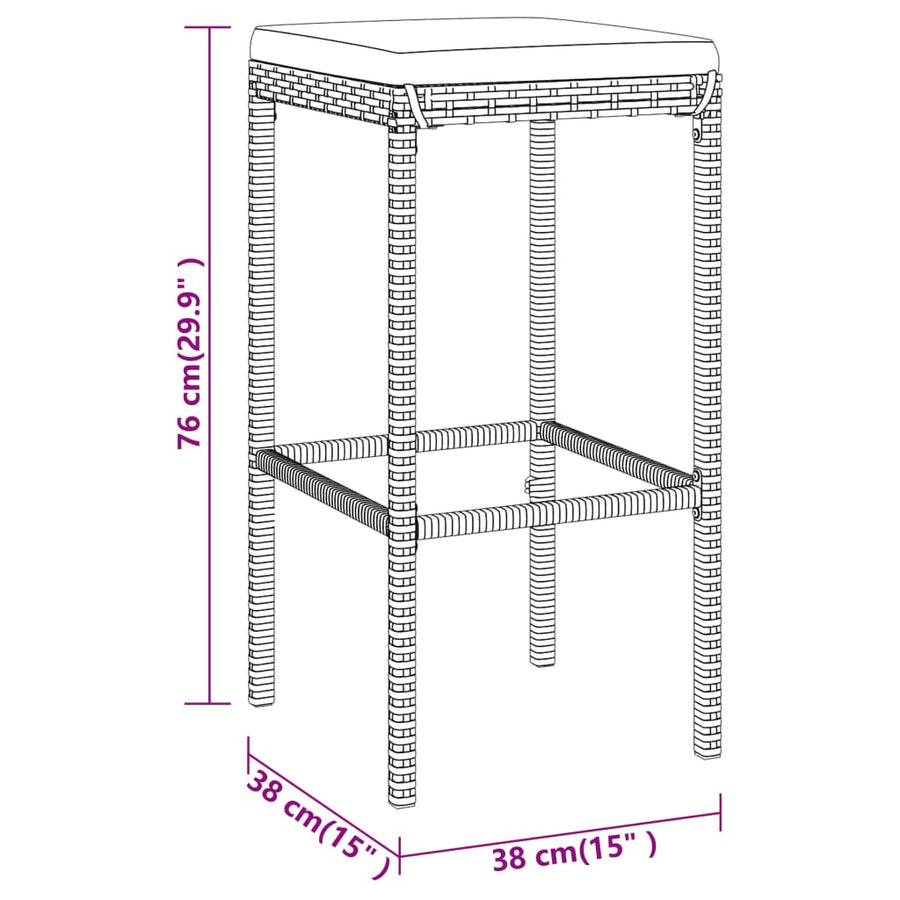 -Delige Tuinbarset Met Kussens Poly Rattan 9 180 cm tafellengte Grijs