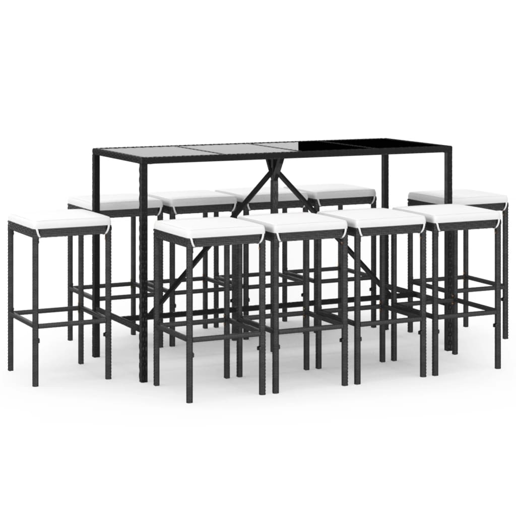 -Delige Tuinbarset Met Kussens Poly Rattan 11 180 cm tafellengte Zwart
