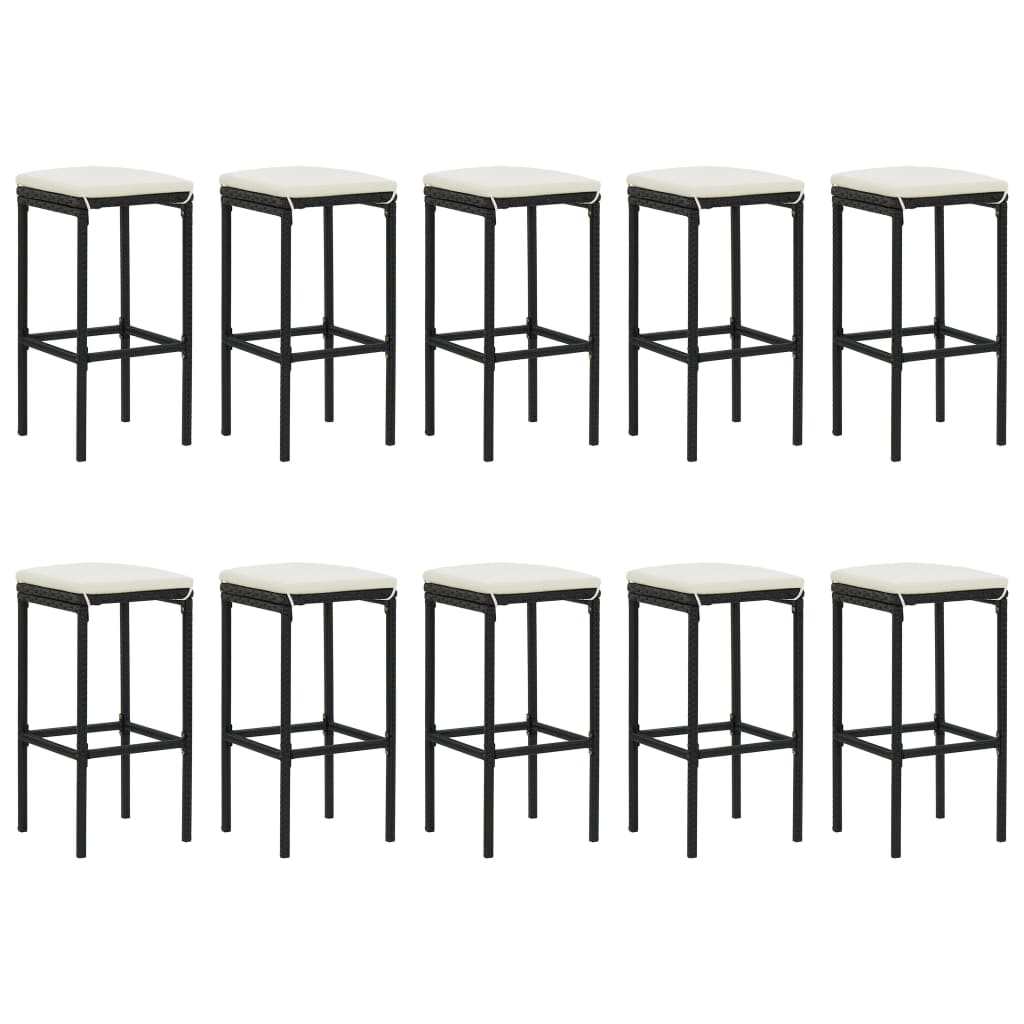 -Delige Tuinbarset Met Kussens Poly Rattan 11 180 cm tafellengte Zwart