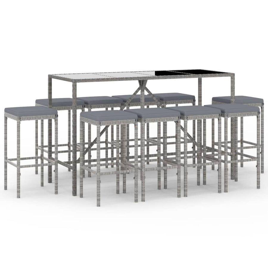 -Delige Tuinbarset Met Kussens Poly Rattan 11 180 cm tafellengte Grijs