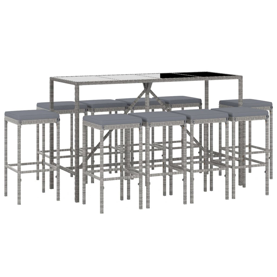 -Delige Tuinbarset Met Kussens Poly Rattan 11 180 cm tafellengte Grijs