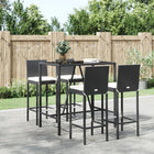 Tuinbarset 5-delig poly rattan zwart met kussens