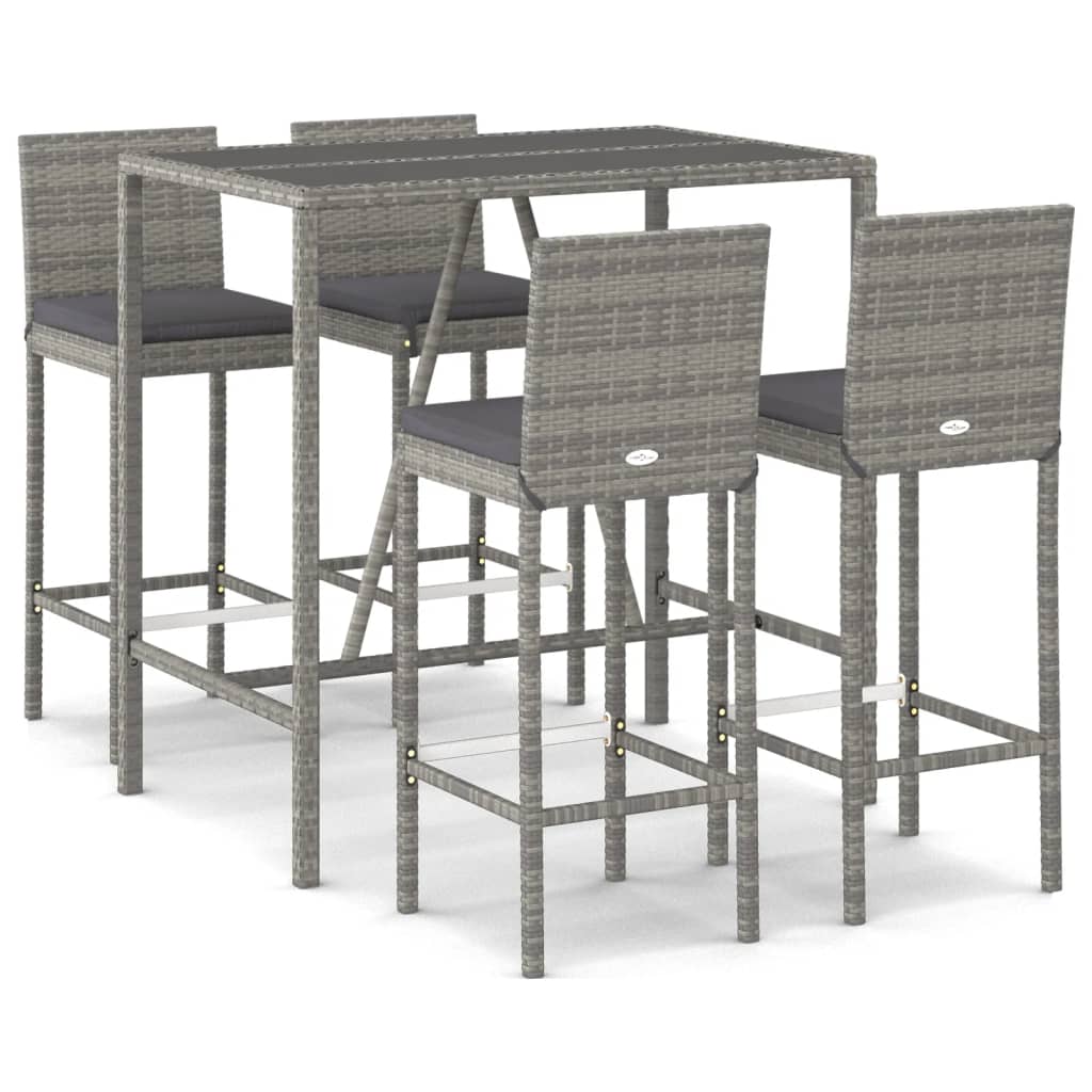 -Delige Tuinbarset Met Kussens Poly Rattan 5 110 cm tafellengte Grijs