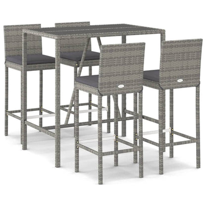 -Delige Tuinbarset Met Kussens Poly Rattan 5 110 cm tafellengte Grijs