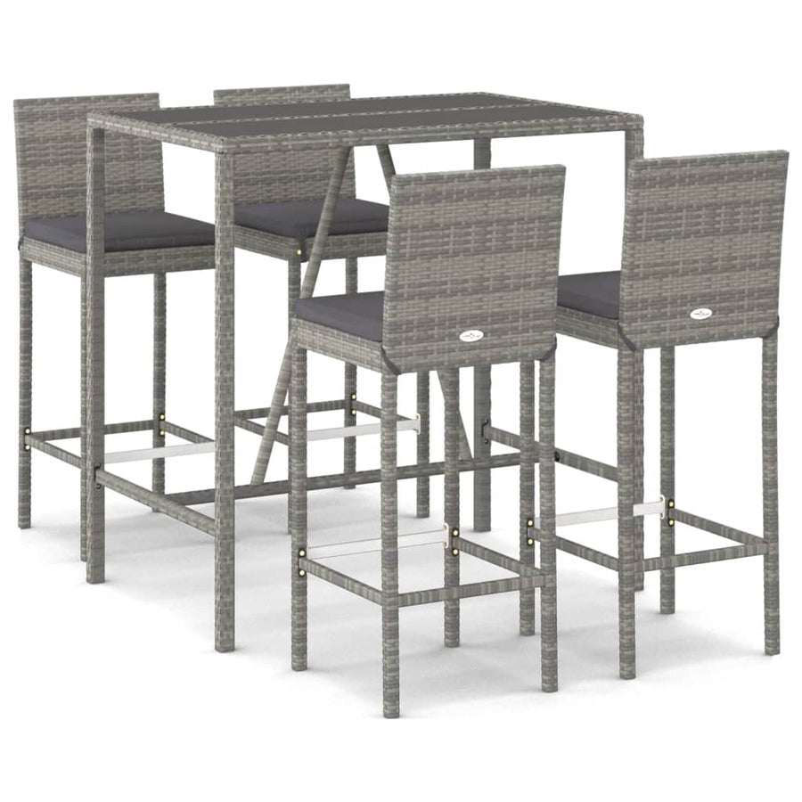 -Delige Tuinbarset Met Kussens Poly Rattan 5 110 cm tafellengte Grijs