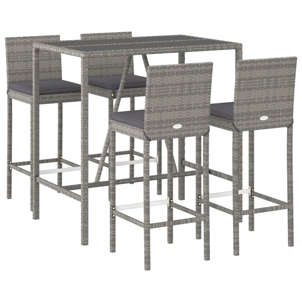 -Delige Tuinbarset Met Kussens Poly Rattan 5 110 cm tafellengte Grijs