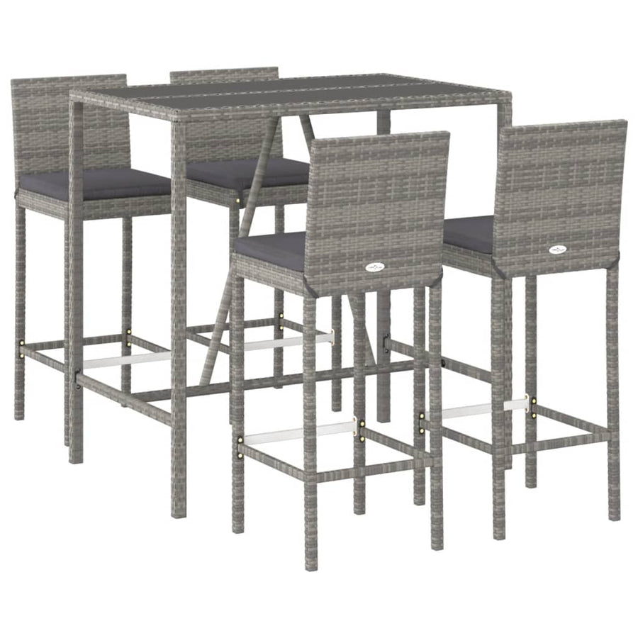 -Delige Tuinbarset Met Kussens Poly Rattan 5 110 cm tafellengte Grijs