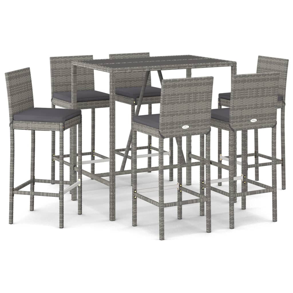 -Delige Tuinbarset Met Kussens Poly Rattan 7 110 cm tafellengte Grijs