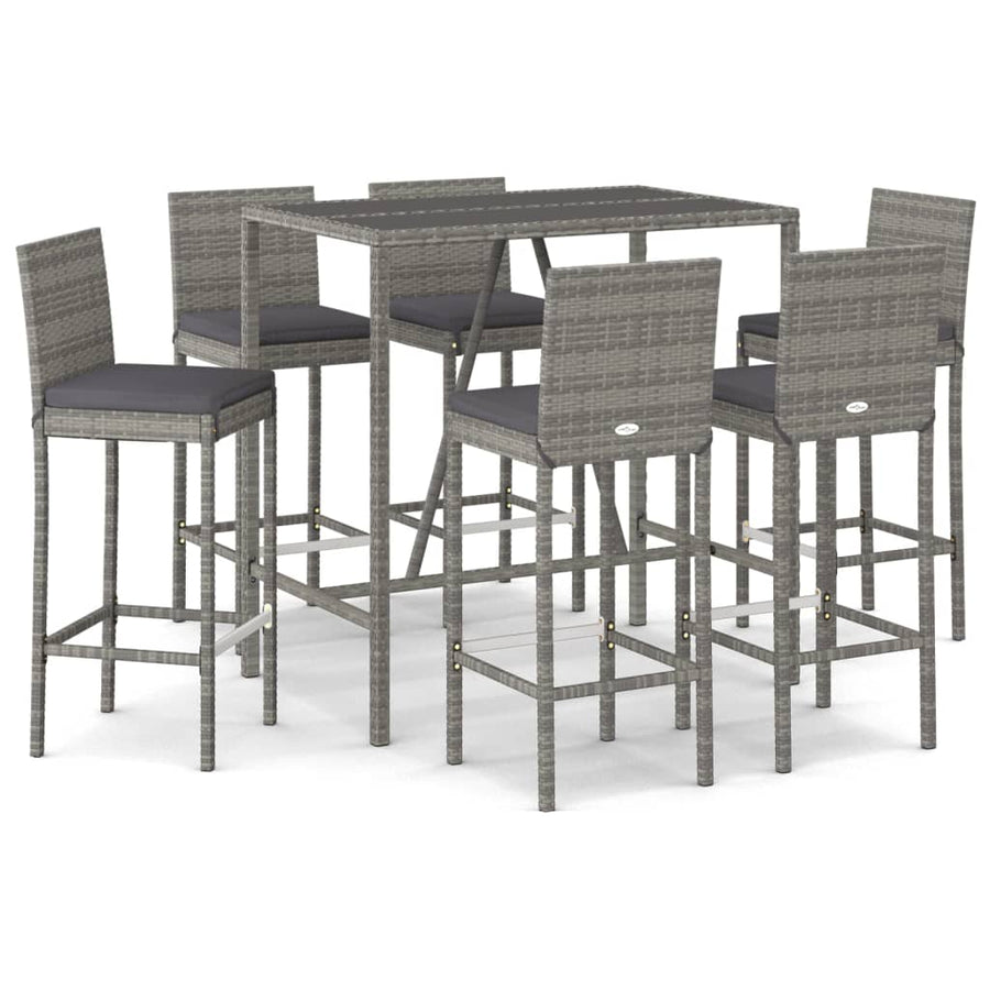 -Delige Tuinbarset Met Kussens Poly Rattan 7 110 cm tafellengte Grijs
