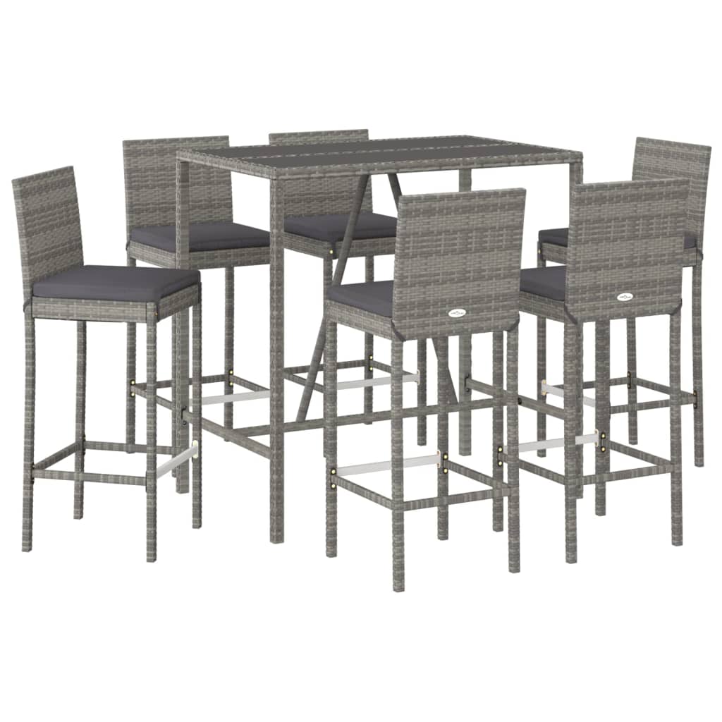 -Delige Tuinbarset Met Kussens Poly Rattan 7 110 cm tafellengte Grijs