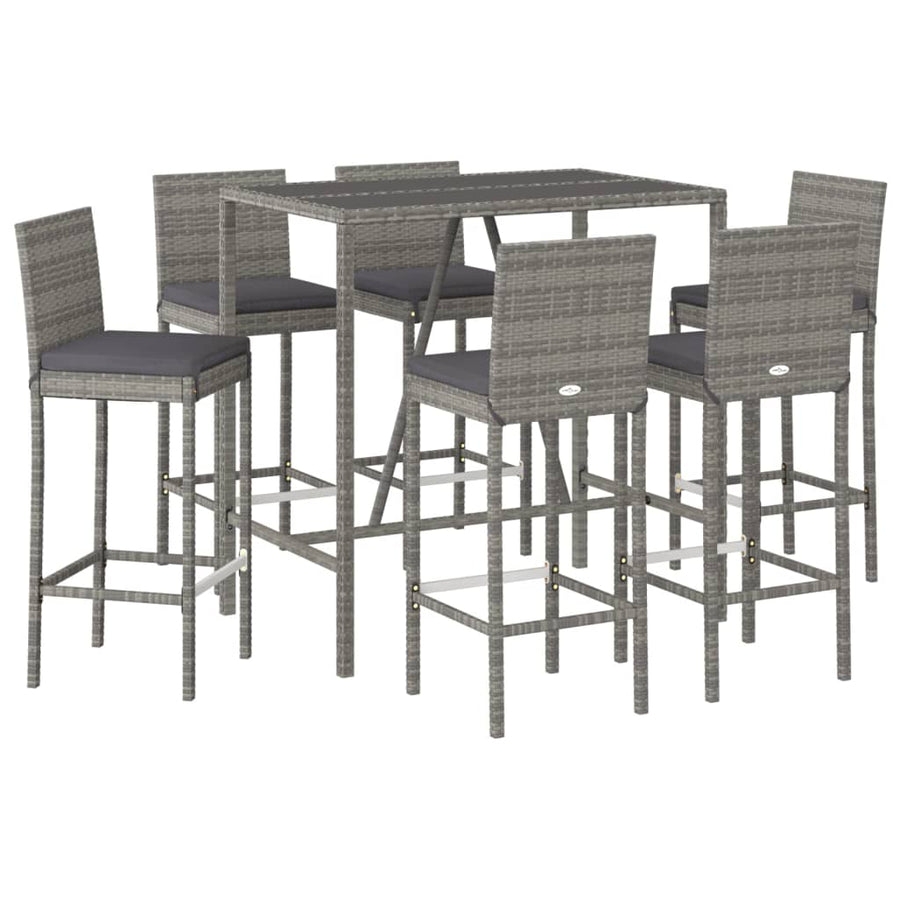 -Delige Tuinbarset Met Kussens Poly Rattan 7 110 cm tafellengte Grijs