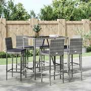 Tuinbarset 7-delig poly rattan grijs met kussens