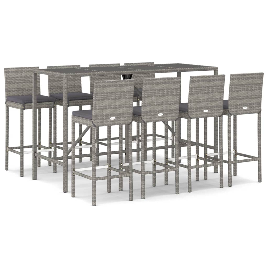 -Delige Tuinbarset Met Kussens Poly Rattan 9 180 cm tafellengte Grijs