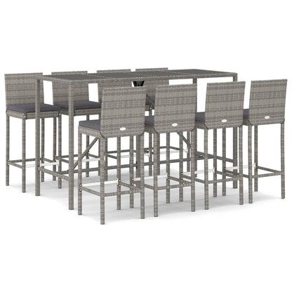 -Delige Tuinbarset Met Kussens Poly Rattan 9 180 cm tafellengte Grijs