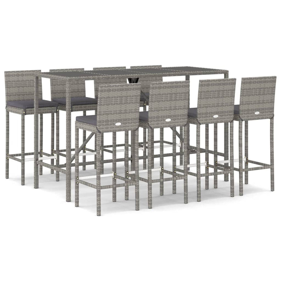 -Delige Tuinbarset Met Kussens Poly Rattan 9 180 cm tafellengte Grijs