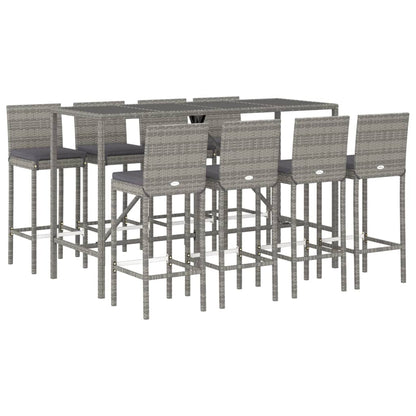 -Delige Tuinbarset Met Kussens Poly Rattan 9 180 cm tafellengte Grijs