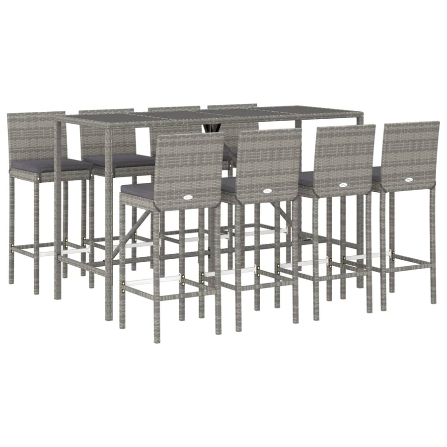 -Delige Tuinbarset Met Kussens Poly Rattan 9 180 cm tafellengte Grijs