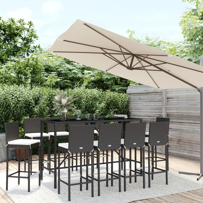 -Delige Tuinbarset Met Kussens Poly Rattan 11 180 cm tafellengte Zwart