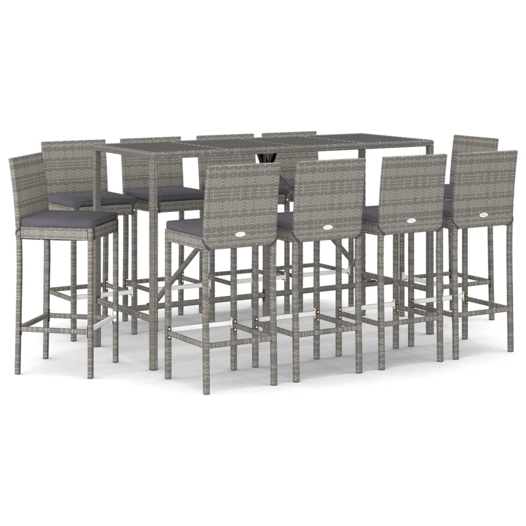 -Delige Tuinbarset Met Kussens Poly Rattan 11 180 cm tafellengte Grijs