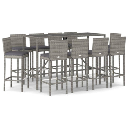-Delige Tuinbarset Met Kussens Poly Rattan 11 180 cm tafellengte Grijs