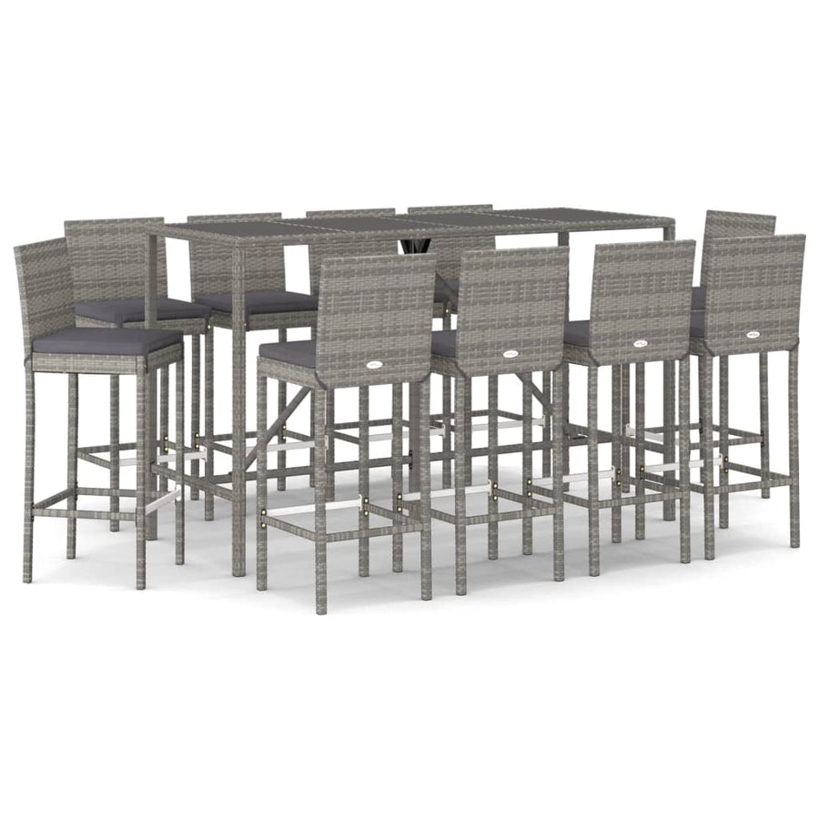 -Delige Tuinbarset Met Kussens Poly Rattan 11 180 cm tafellengte Grijs
