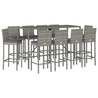 -Delige Tuinbarset Met Kussens Poly Rattan 11 180 cm tafellengte Grijs