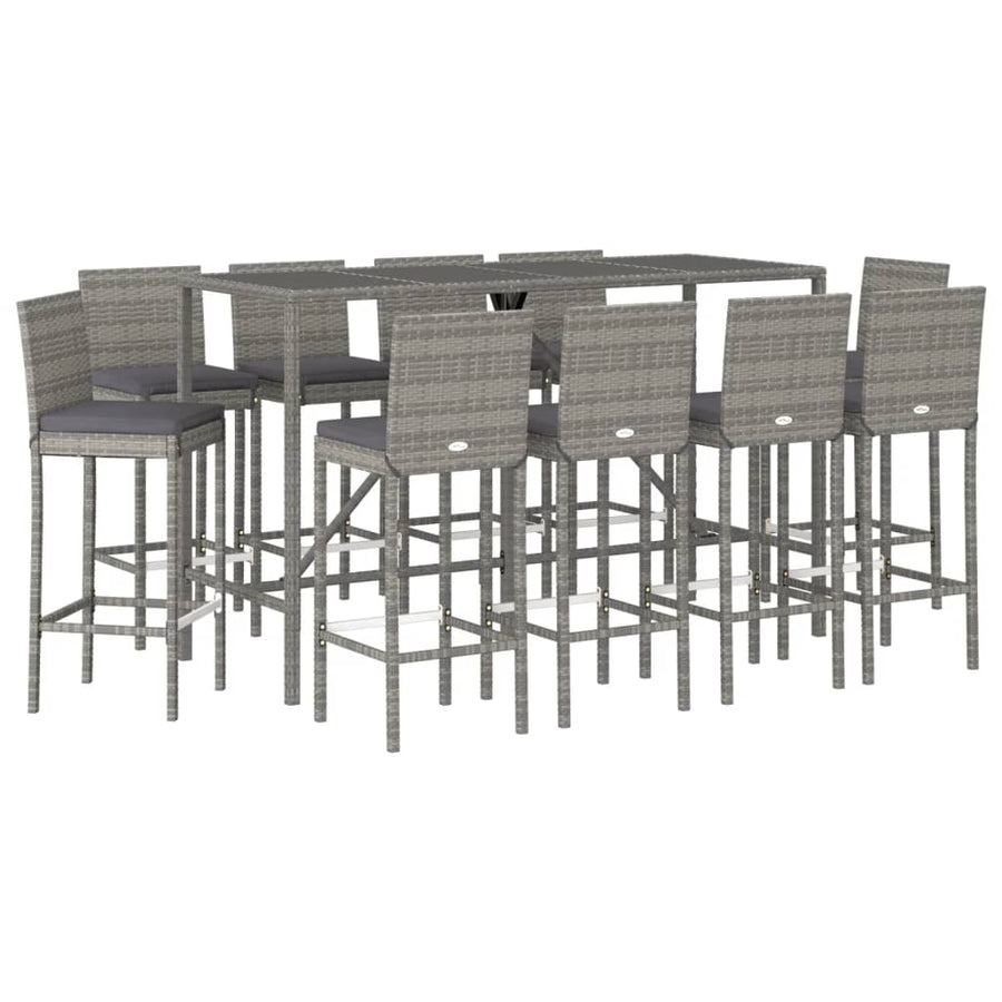 -Delige Tuinbarset Met Kussens Poly Rattan 11 180 cm tafellengte Grijs