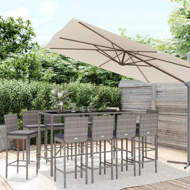 -Delige Tuinbarset Met Kussens Poly Rattan 11 180 cm tafellengte Grijs