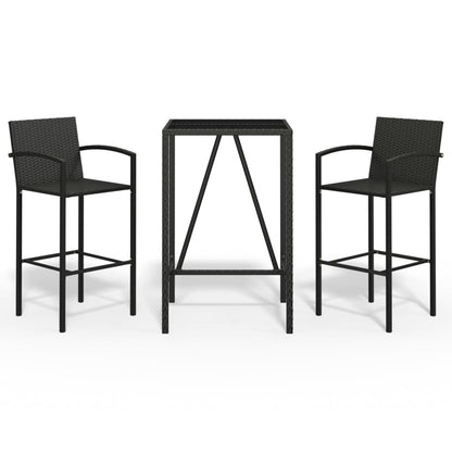 3-delige Tuinbarset poly rattan zwart