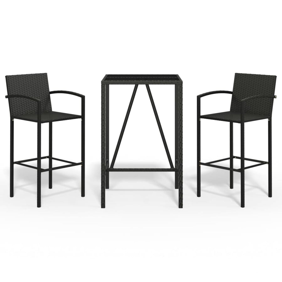 3-delige Tuinbarset poly rattan zwart