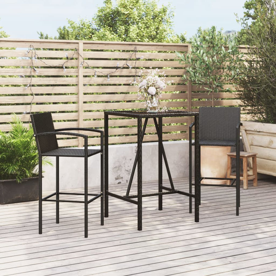 3-delige Tuinbarset poly rattan zwart